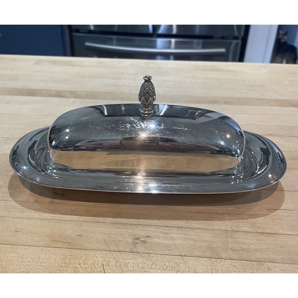 Antique WM ROGERS BUTTER DISH, LID, SILVER PLATE VINTAGE